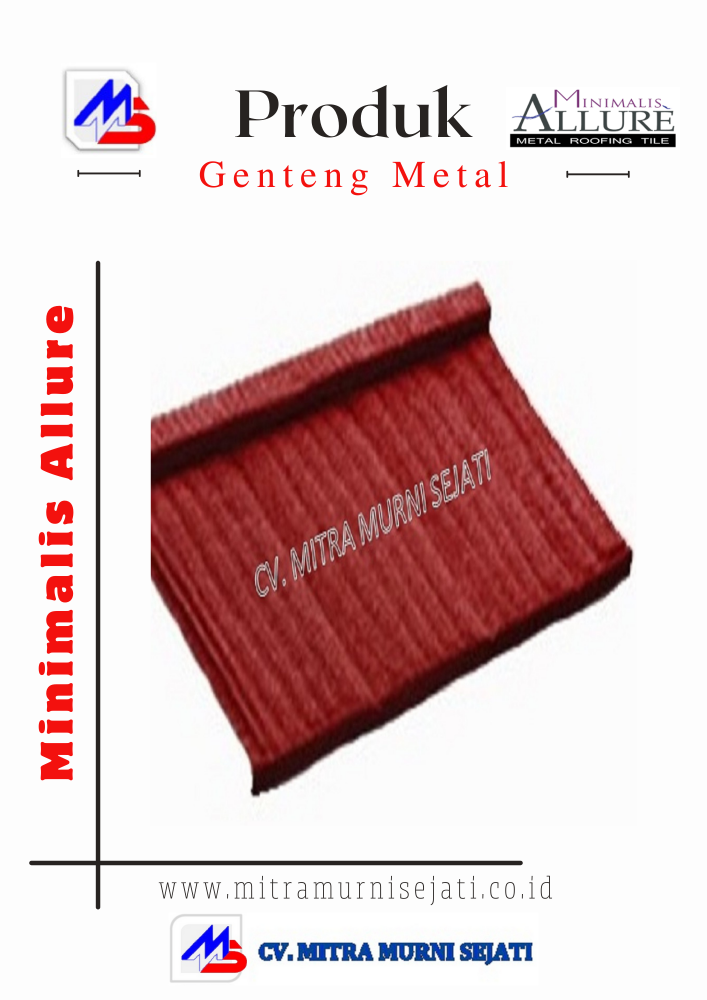 Detail close-up dari genteng metal allure menunjukkan tekstur yang halus dan keindahan material metal yang dipilih. Desain ini memberikan nuansa modern yang mengagumkan.